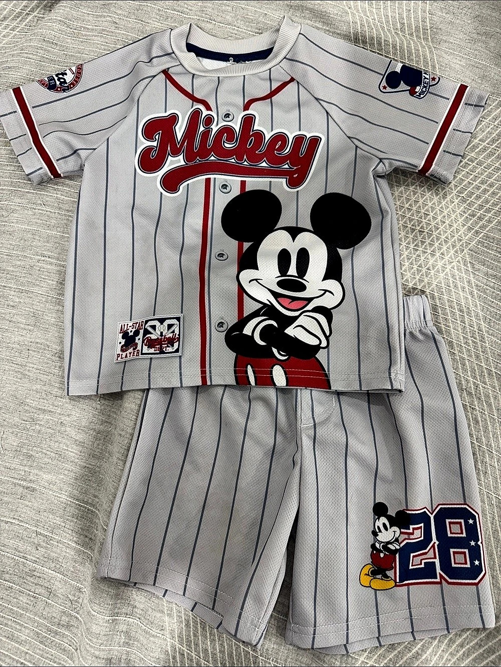 Disney Mickey Mouse All-Star 28 Kids Baseball Set in White & Blue Like New 4t